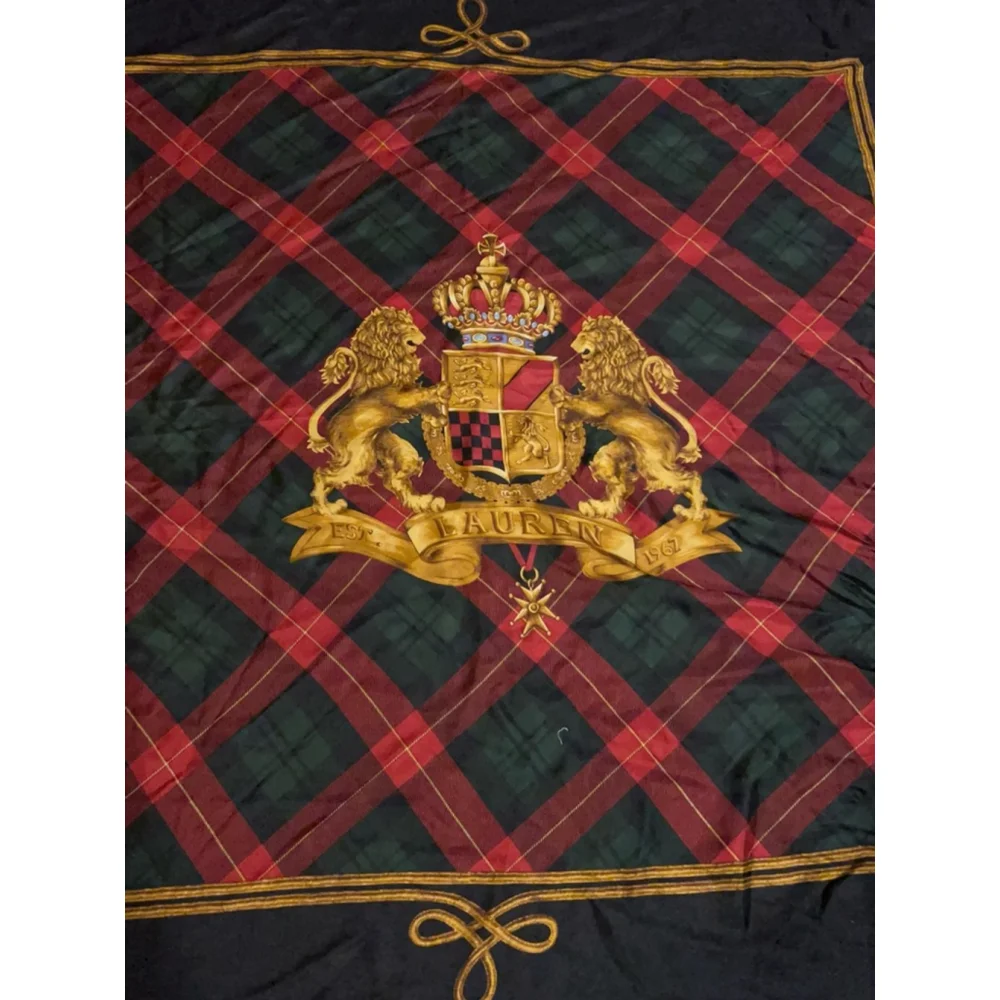 Ralph Lauren vintage silk tartan pattern and a crest emblem scarf 40X40